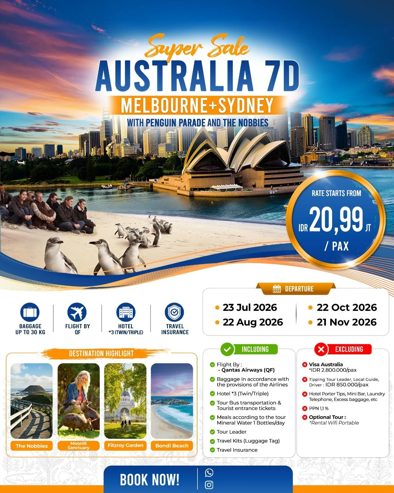 7D Super Sale Australia (melbourne+Sydney) with Penguin Parade and the Nobbies