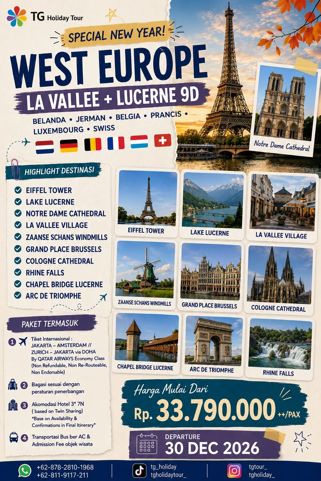 (6 Negara) Spesial New Year West Europe La Vallee - Lucerne 9D