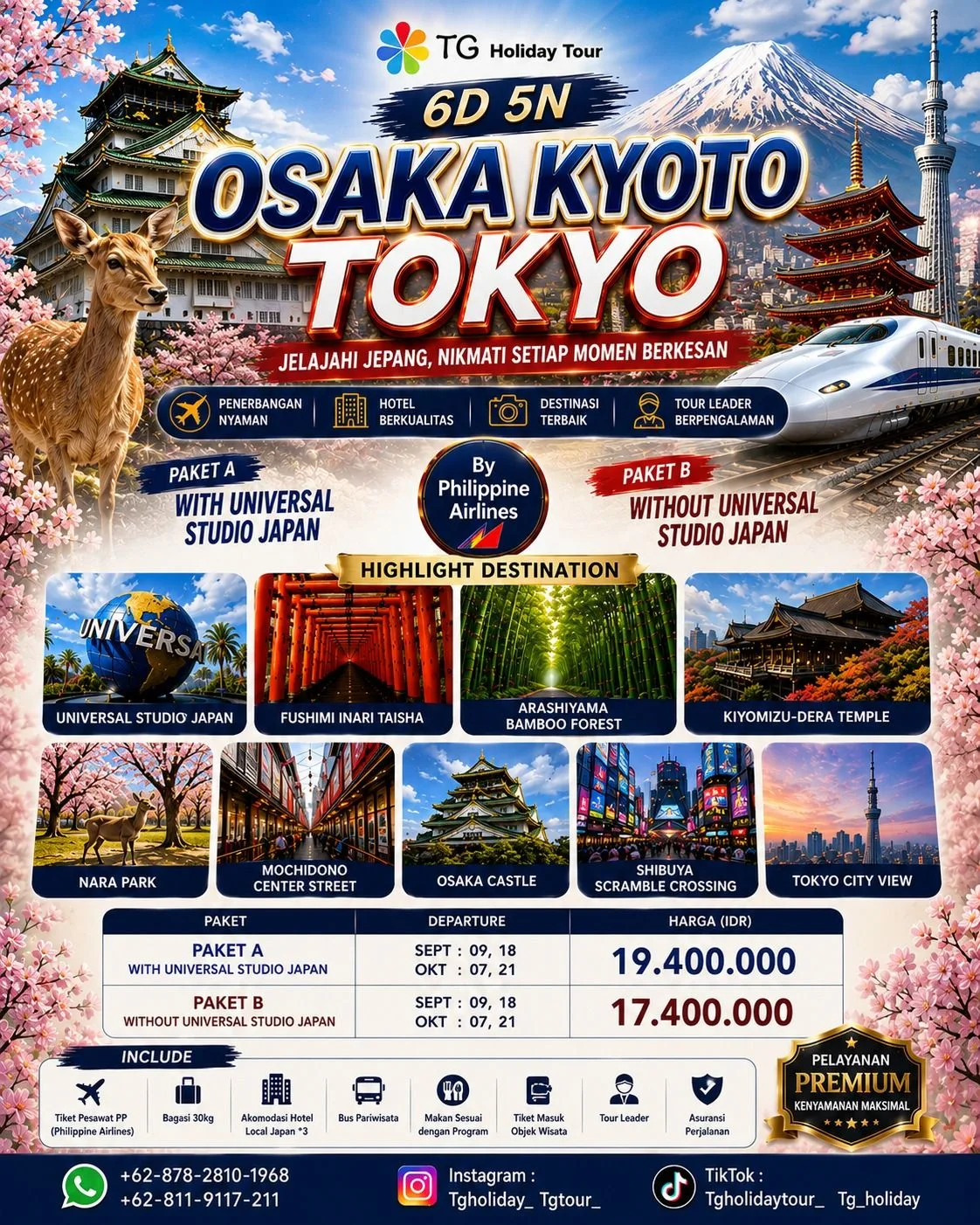 6D 5N Osaka Kyoto Tokyo with Universal Studio Japan