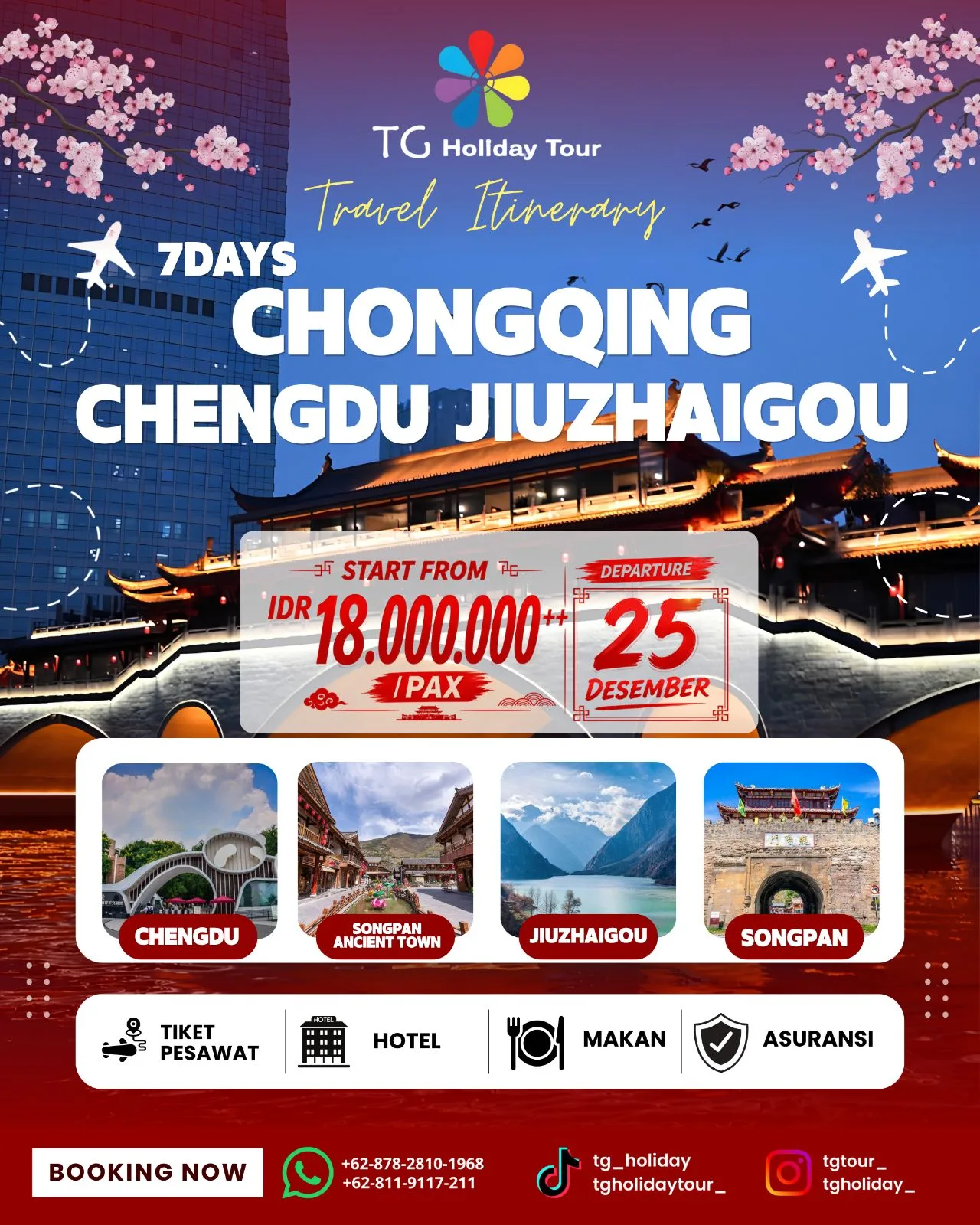 7d5n Libur Christmas Chongqing Jiuzhaigou Chengdu Pasti Berangkat!