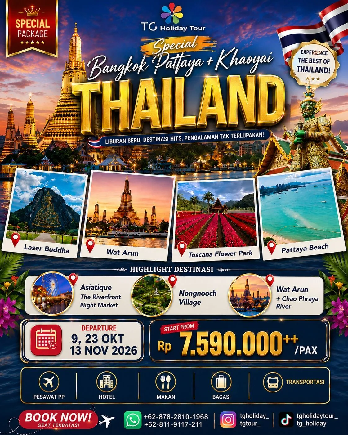 5d4n Special Bangkok Pattaya + Khaoyai